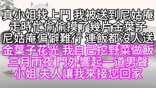 真小姐找上門，我被送到尼姑庵，走時忙偷偷摸了幾片金葉子，尼姑庵偏僻難行，連飯都沒人送，金葉子花光，我自己挖野菜做飯，三月雨夜，門外響起一道男聲，小姐，夫人讓我來接您回家【幸福人生】#為人處世#生活經驗