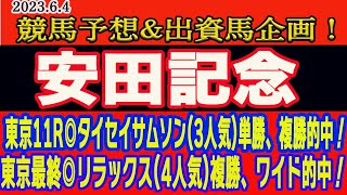 【 安田記念2023 予想 】日曜日の競馬予想！土曜、アハルテケS◎タイセイサムソン(3人気）単勝、複勝的中！東京最終◎リラックス(4人気)複勝、ワイド的中！安田記念本命馬はこの馬だ！