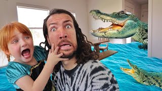 ALLiGATORS inside our House!!  DONT GET CAUGHT! Adley and Dad escape magic pets! The Floor is Lava!