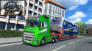 Transporting Massive 65 Tons Locomotive - Euro Truck Simulator 2 - Moza R9 Setup