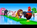 Paint & Animals Duck,Gorilla,Lion,Elephant,Cow,Sheep Fountain Crossing Transformation Animal Cartoon