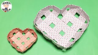 【折り紙】ハートのかご（小物入れ）　「やっこさん」からできる！ Origami basket 3D 【音声解説あり】 / ばぁばの折り紙