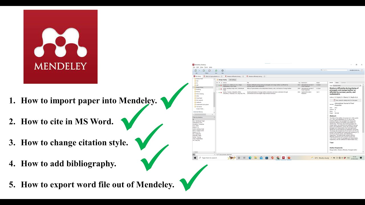 How To Cite And Generate References Using Mendeley In MS Word || Five ...