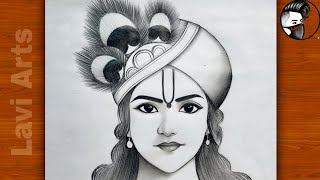 How to draw Shree Krishna Face Easy (Step by Step) | Janmashtami Drawing | Lavi Arts | Art Video