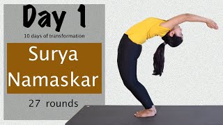 Yoga at Home - Day 1- Surya Namaskar 27 rounds | 10 days of transformation | Yogbela