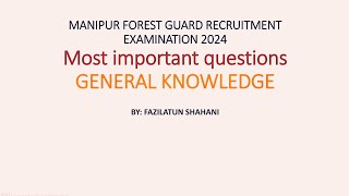 Manipur Forest guard recruitment 2024 || Most important Q\u0026A