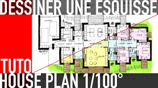 Voir un architecte dessiner un plan de maison original - Esquisse 1/100°