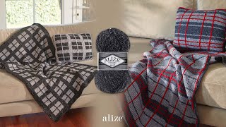 Square Plaid Blanket with Alize Superlana Maxi