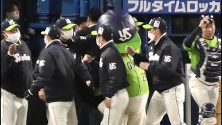 今年も伊藤智仁コーチからイタズラされるつば九郎