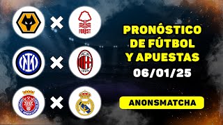 Pronósticos de fútbol para hoy 06/01/25 deportivos Wolverhampton - Nottingham Forest, Inter - Milan