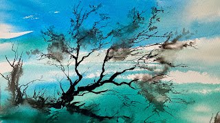 BEGINNERS 10 MINUTE INK TREE SKETCH for Watercolor Simple LOOSE Watercolour Landscape PAINTING  DEMO