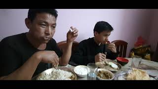 Nepali rice and Goat meat eating