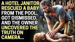 A hotel janitor rescued a baby from the pool, got dismissed, and the owner uncovered the truth on...