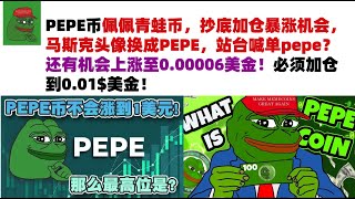 PEPE币佩佩青蛙币，抄底加仓暴涨机会，马斯克头像换成PEPE，站台喊单pepe？还有机会上涨至0.00006美金！必须加仓到0.01$美金！#PEPE币#meme币#佩佩币行情分析