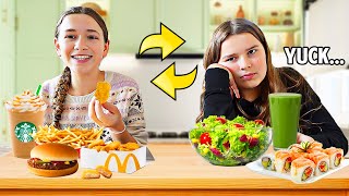 SWAPPING DIETS with my Younger SISTER!!
