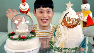 ASMR 화이트 크리스마스 케이크🎄화이트무스 화이트초콜릿 케이크 먹방~! White Christmas Cakes White Chocolate White Mousse MuKbang