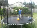 Kicking the balls out of the trampoline