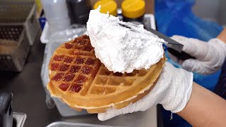 Famous Korean whipped cream big waffle on Facebook / Korean Street Food