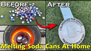 Melting Soda Cans At Home Into A HUGE Custom Coin \u0026 Ingot - Casting Aluminum Cans