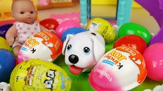 Puppy and baby doll Surprise eggs and Kinder joy toys play park Puppy and baby doll Surprise eggs and Kinder joy toys play park