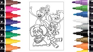 Poppy Playtime Coloring Page || Coloring Poppy Cat Bee  Huggy Wuggy Kissy Missy Mommy Long Legs