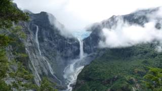 Queulat National Park in Chile,  amazing glacier with waterfall, 8