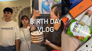 vlog. It's my birthday 28살 생일 브이로그 (생일선물 언박싱/비코즈프렌즈 셀프촬영/가죽공예/크림새우뇨끼/차돌대창파스타/온달집/회전초밥)