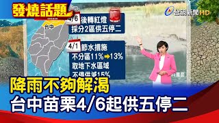 降雨不夠解渴 台中苗栗4/6起供五停二【發燒話題】-20210324