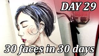 30 FACES in 30 DAYS // Art challenge // Day 29: stippling with electric DOTSPEN and watercolor