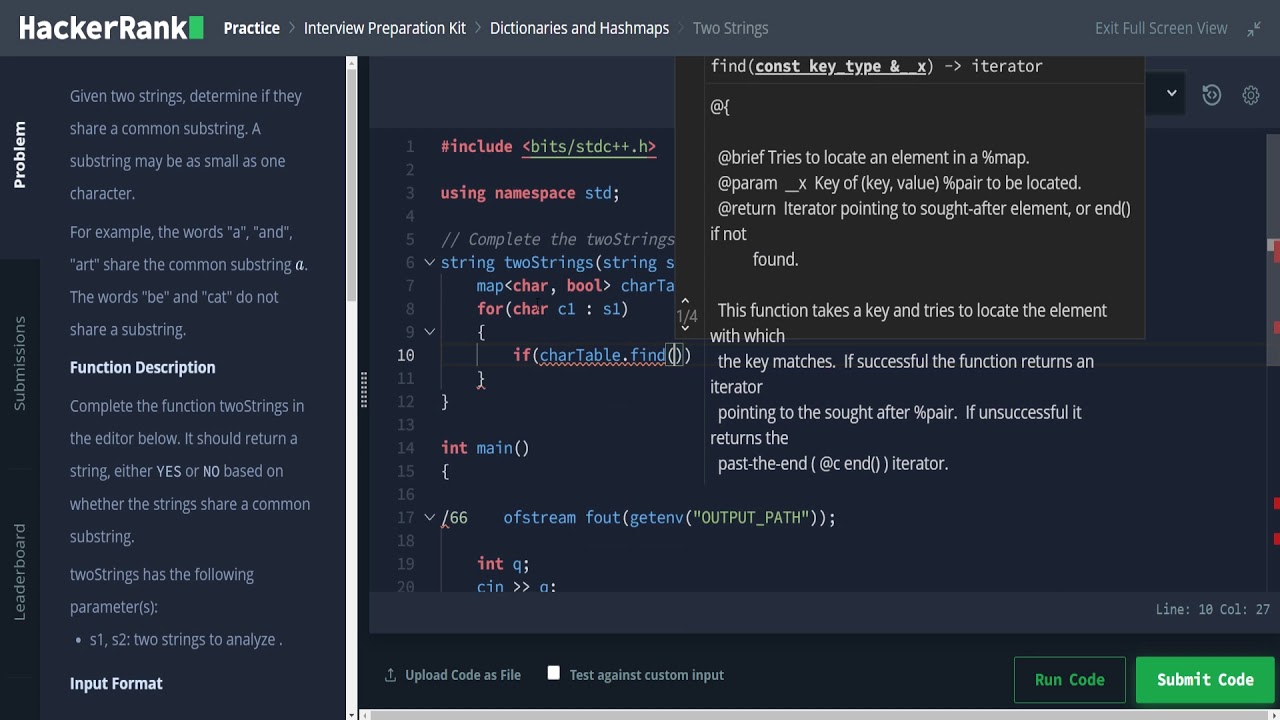 HackerRank Interview Prep Kit - Problem 11: Two Strings - YouTube