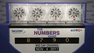 Midday Numbers Game Drawing: Saturday, November 4, 2017