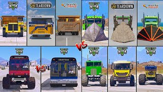 GIANT DUMP TRUCK VS RAMP VS MONSTER VS SCHOOL BUS IN GTA 5 VS BEAM-NG VS TEARDOWN -WHICH IS BEST ?