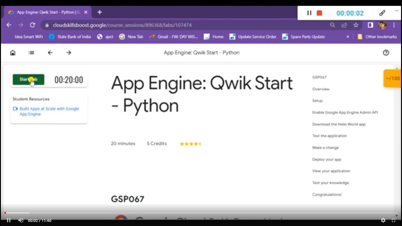 App Engine Qwik Start Python Qwiklabs Gsp067 Youtube