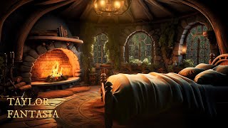 A Rainy Night In Hobbiton | Cozy Hobbit Room with Soothing Fireplace and Rain Sounds ASMR