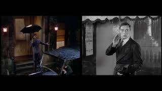 Buster Keaton and Gene Kelly in parallel scenes