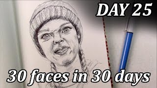 30 FACES IN 30 DAYS // Art challenge // Day 25: Portrait quick ballpoint pen sketch demo