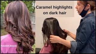 caramel highlights on black hair | How to mix caramel color @Fateme_beautyland