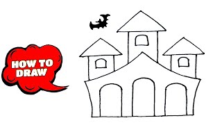 How to Draw a Scary Haunted House | Ghost House Drawing Easy