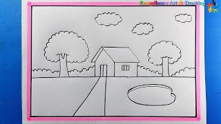 Drawing a beautiful village scene for children😍😍 Pencil Drawing | Bangla Voice Totorial