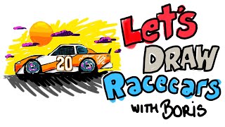 Let's Draw Race Cars with Boris at noon! How to Draw Tony Stewart's old racecar, plus a racing glove