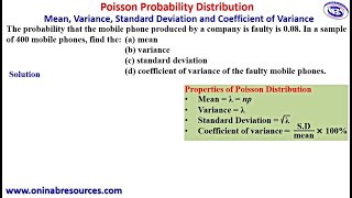 Poisson Probability Distribution: Mean, Variance, Standard Deviation and Coefficient of Variance