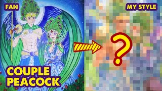 How To Redraw Peacock God & Goddess From My Fan Painting | Huta Chan