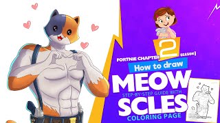 How to draw Meowscles | Fortnite Chapter 2 | Step-by-step drawing tutorial with a coloring page