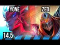 YONE vs ZED (MID) | 400+ games, 6/2/5 | NA Grandmaster | 14.5