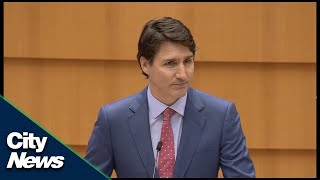 Trudeau takes aim at Putin during European Parliament address