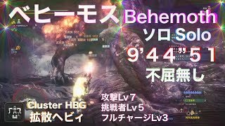 モンスターハンターワールド(ベヒーモス)拡散ヘビィ ソロ MHW(Behemoth)Cluster HBG Solo 9'44