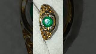 清代戒指，二龙戏珠。Antique 0.5 ct emerald dragon ring of Qing