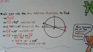 Geometry 12.2a, Major Arc, Minor Arc, Arc Addition Postulate