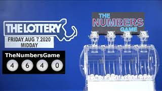 Midday Numbers Game Drawing Friday, August 7, 2020