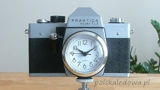 Zegar jak aparat fotograficzny Praktica Super TL2 retro vintage loft plus statyw